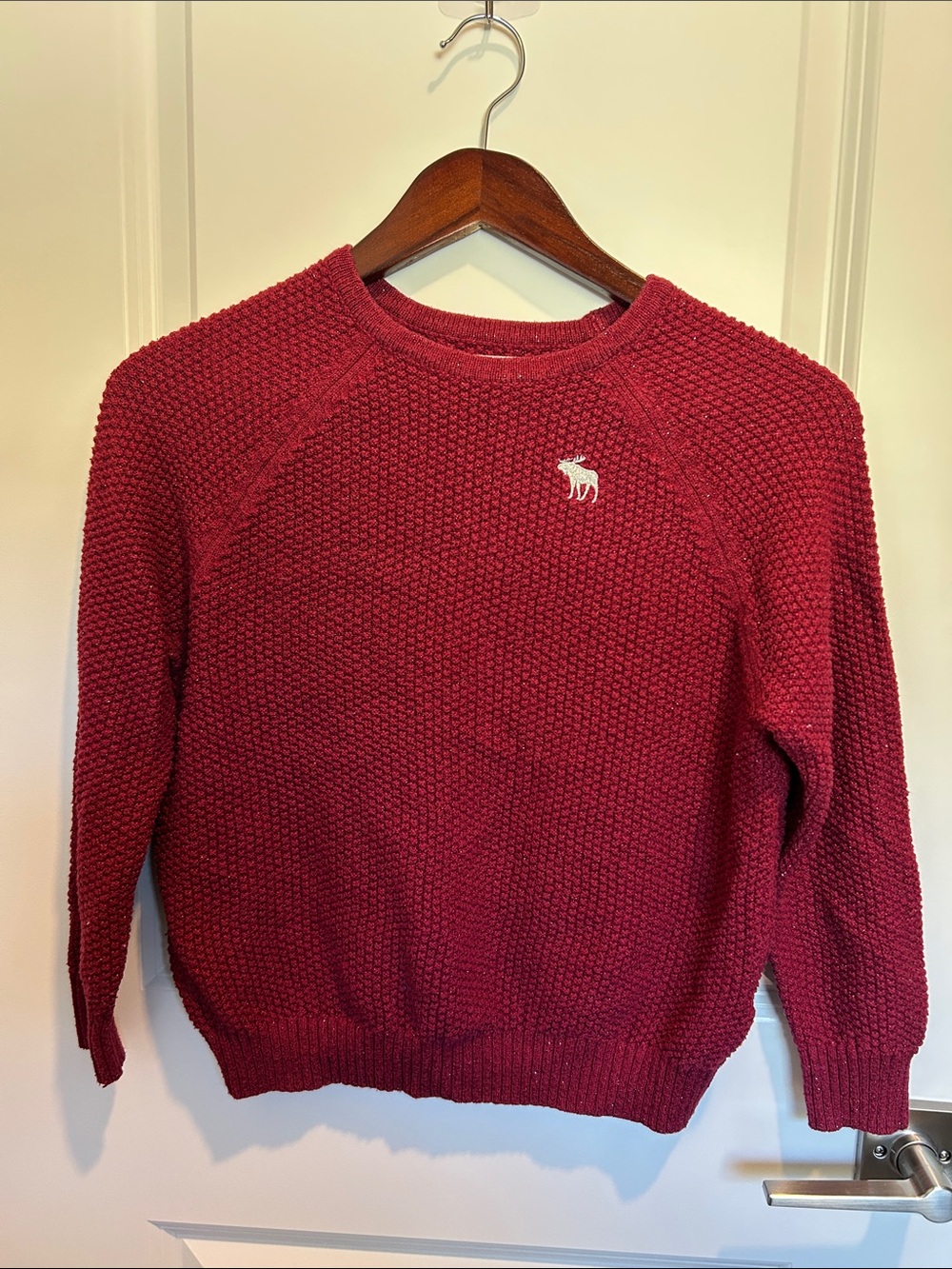 abercrombie kids Burgundy Textured Knit Crewneck Sweater Glittery